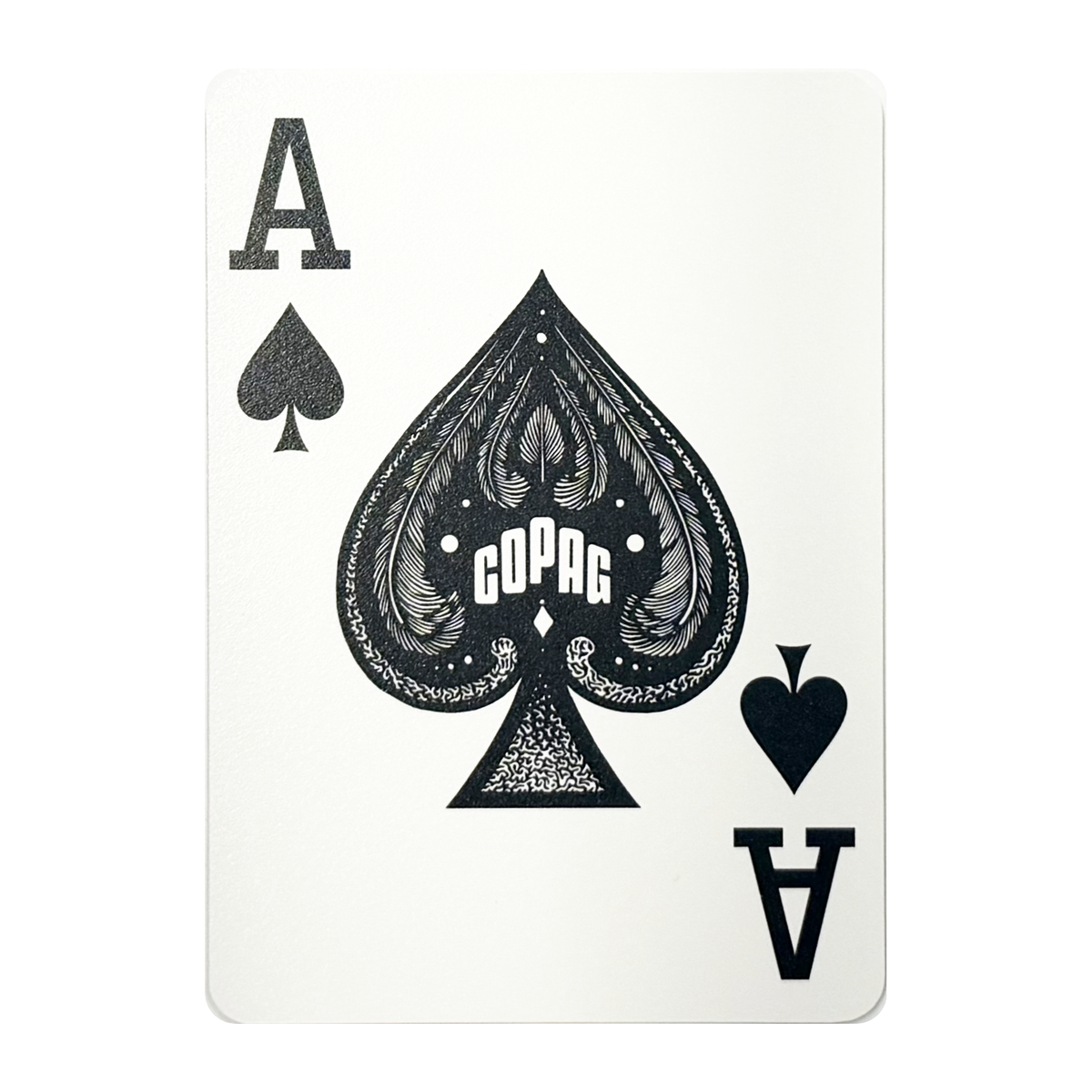 Copag WSOP Core poker-size jumbo-index playing cards — Ace of Spades photographed card detail.