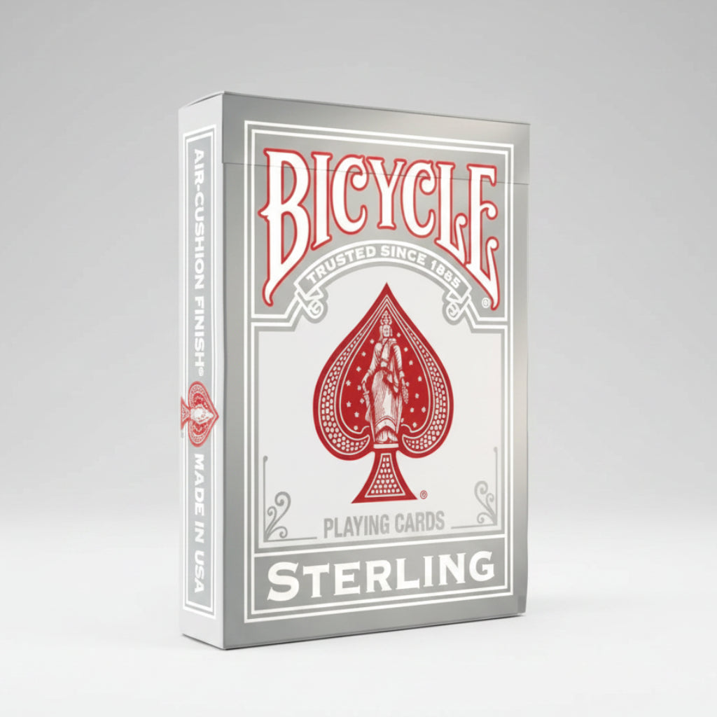 Bicycle Sterling Red Playing Cards silver tuck box with red accents