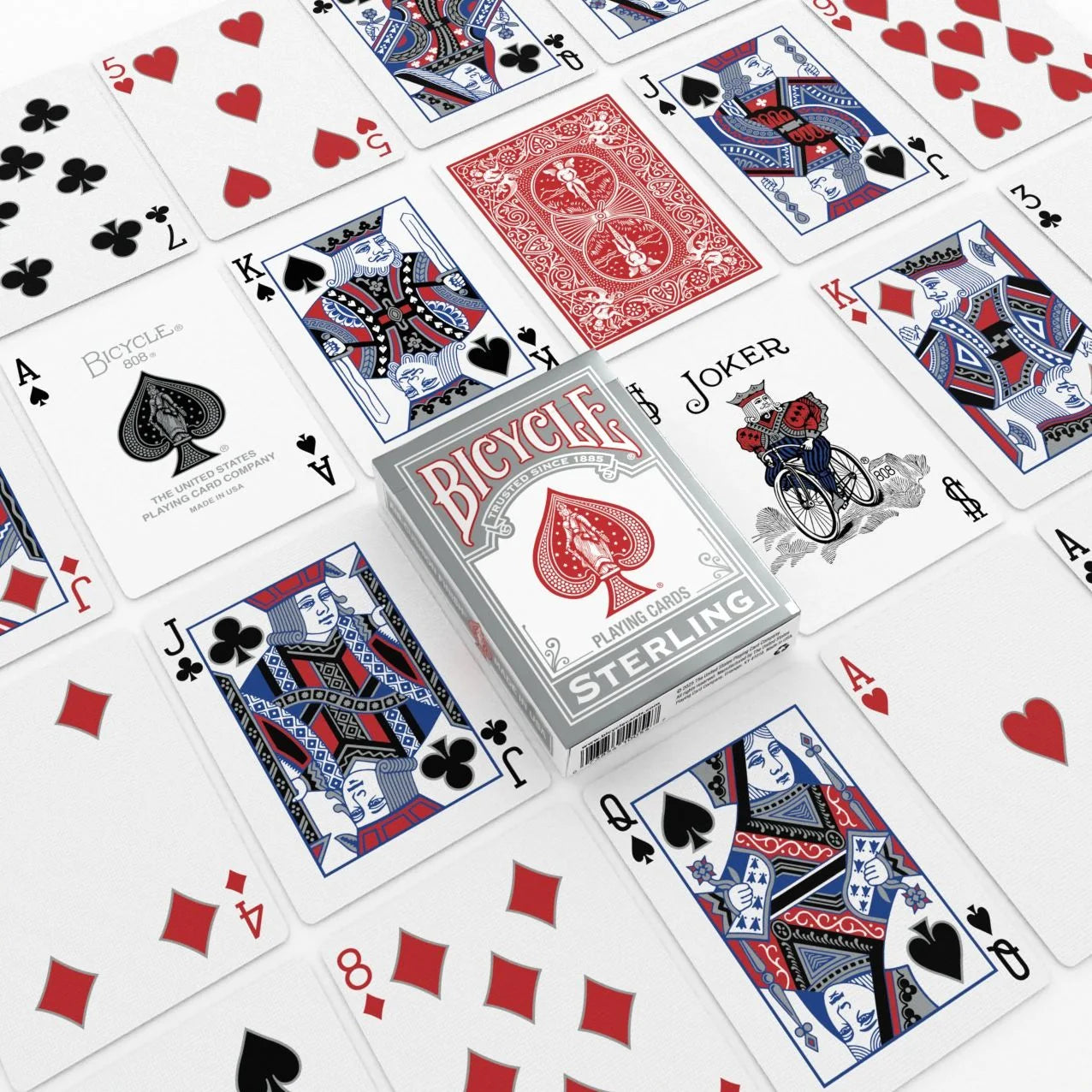 Bicycle Sterling Red deck with traditional faces, Joker and red card back