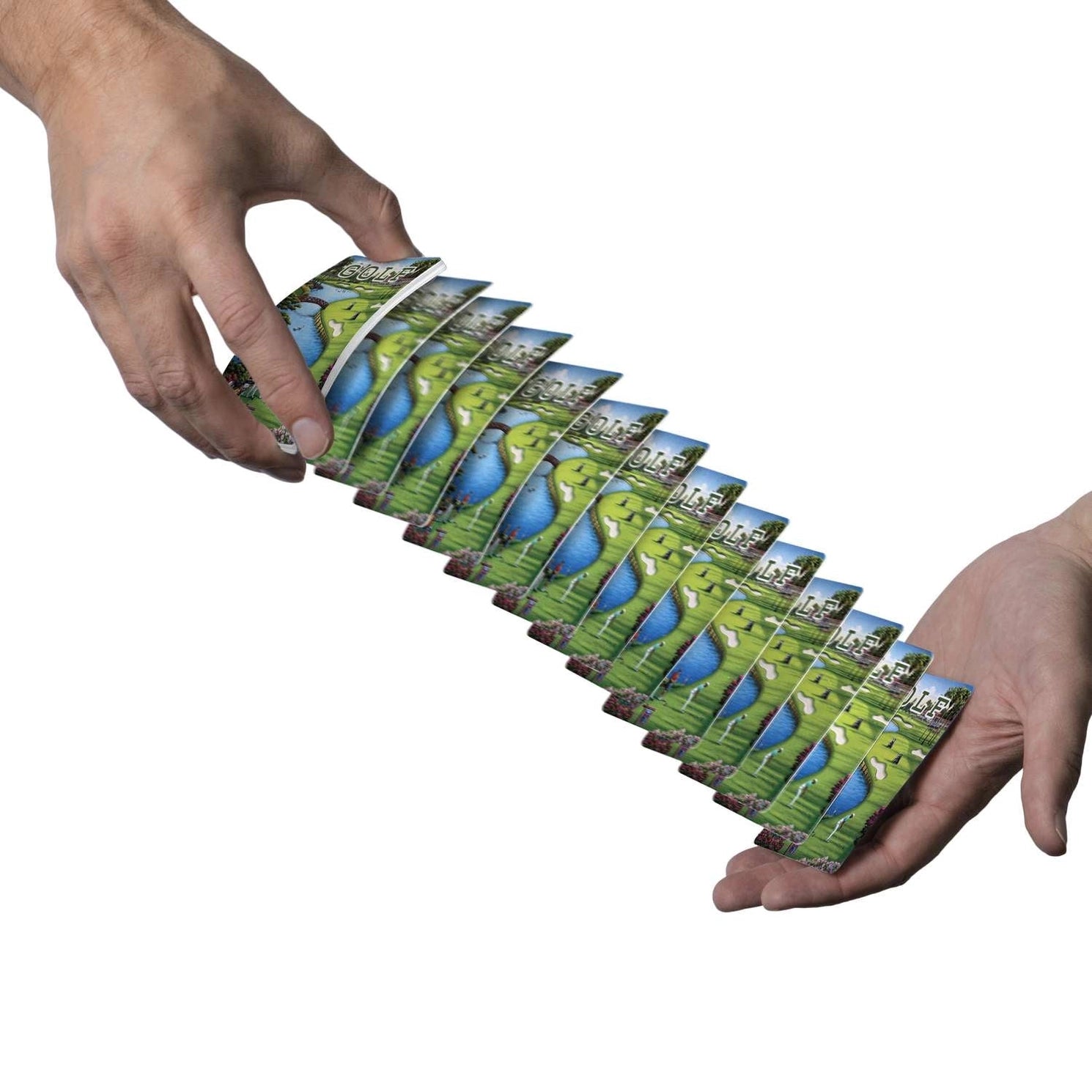 Boardwalk Golf deck shown in a card spring with green course card backs