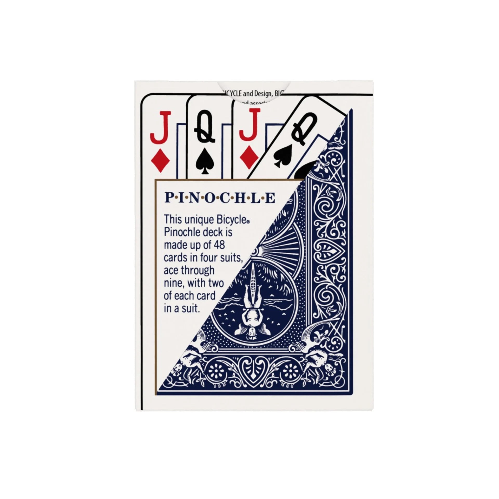 Playing card with Jack of Spades design and Pinochle text on a white background