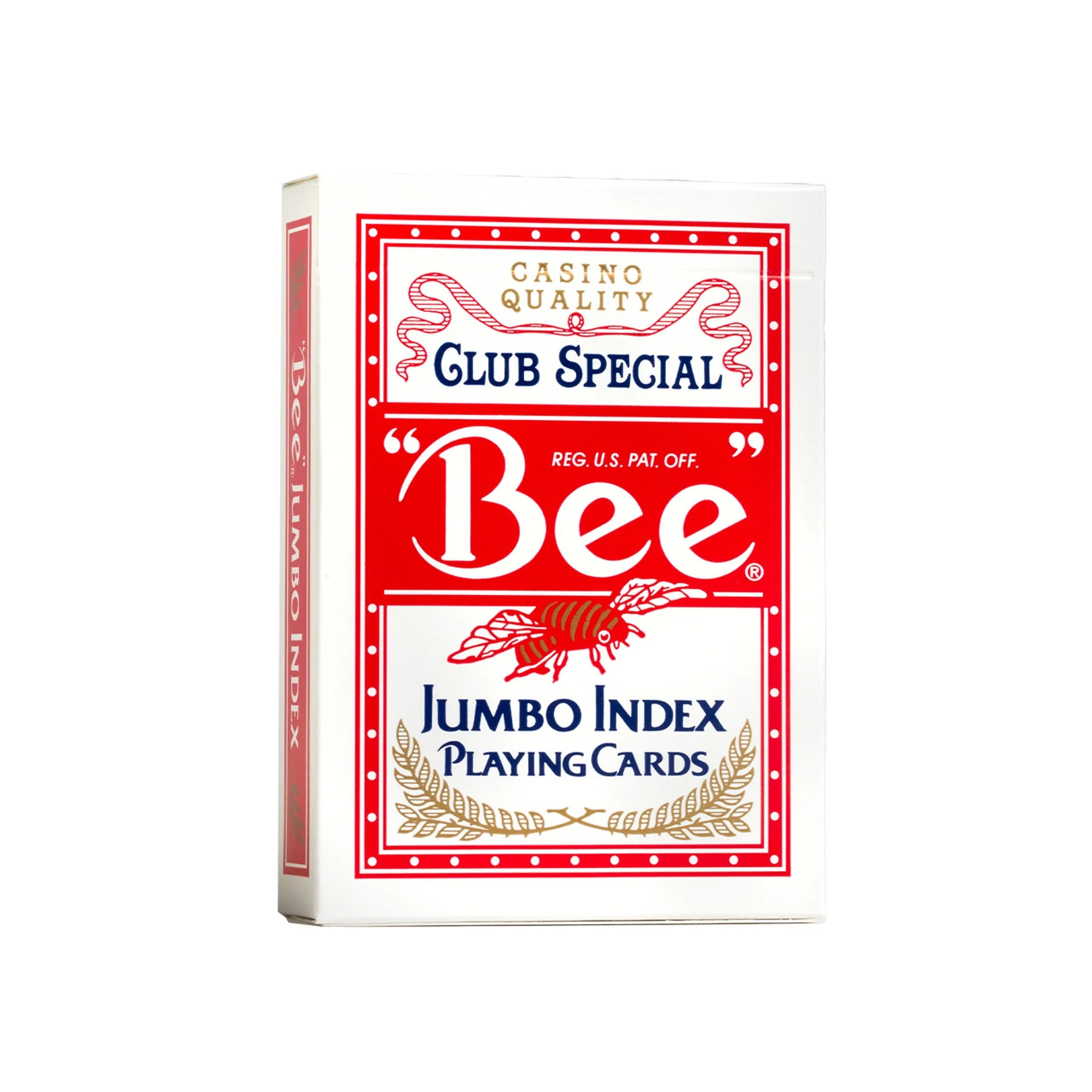 Box of Bee Club Special Jumbo Index playing cards on a white background