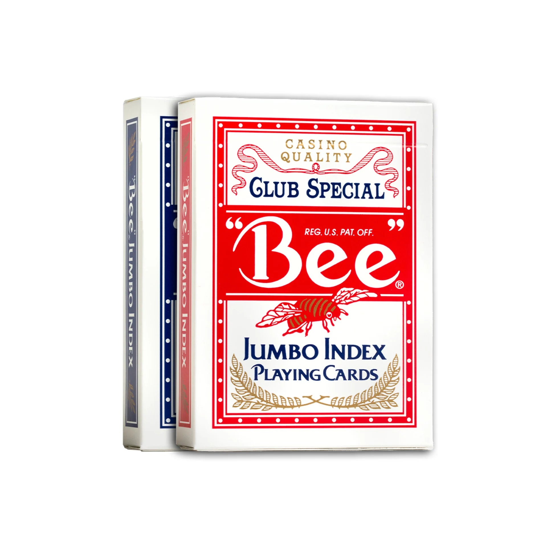 Two packs of Bee Club Special Jumbo Index playing cards on a white background