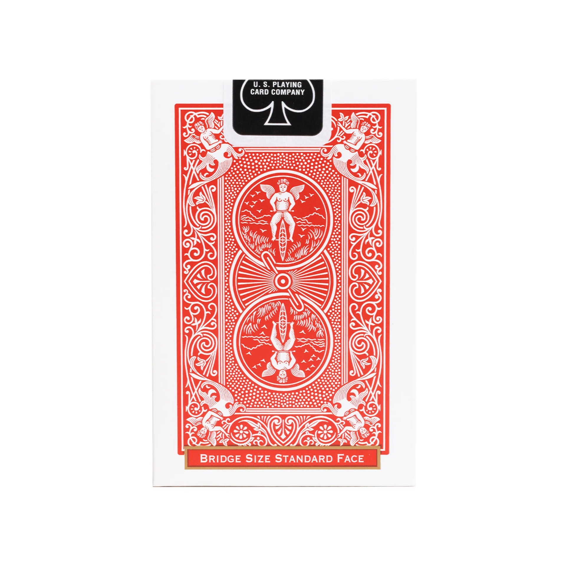 Red Bridge playing card with intricate design on a white background