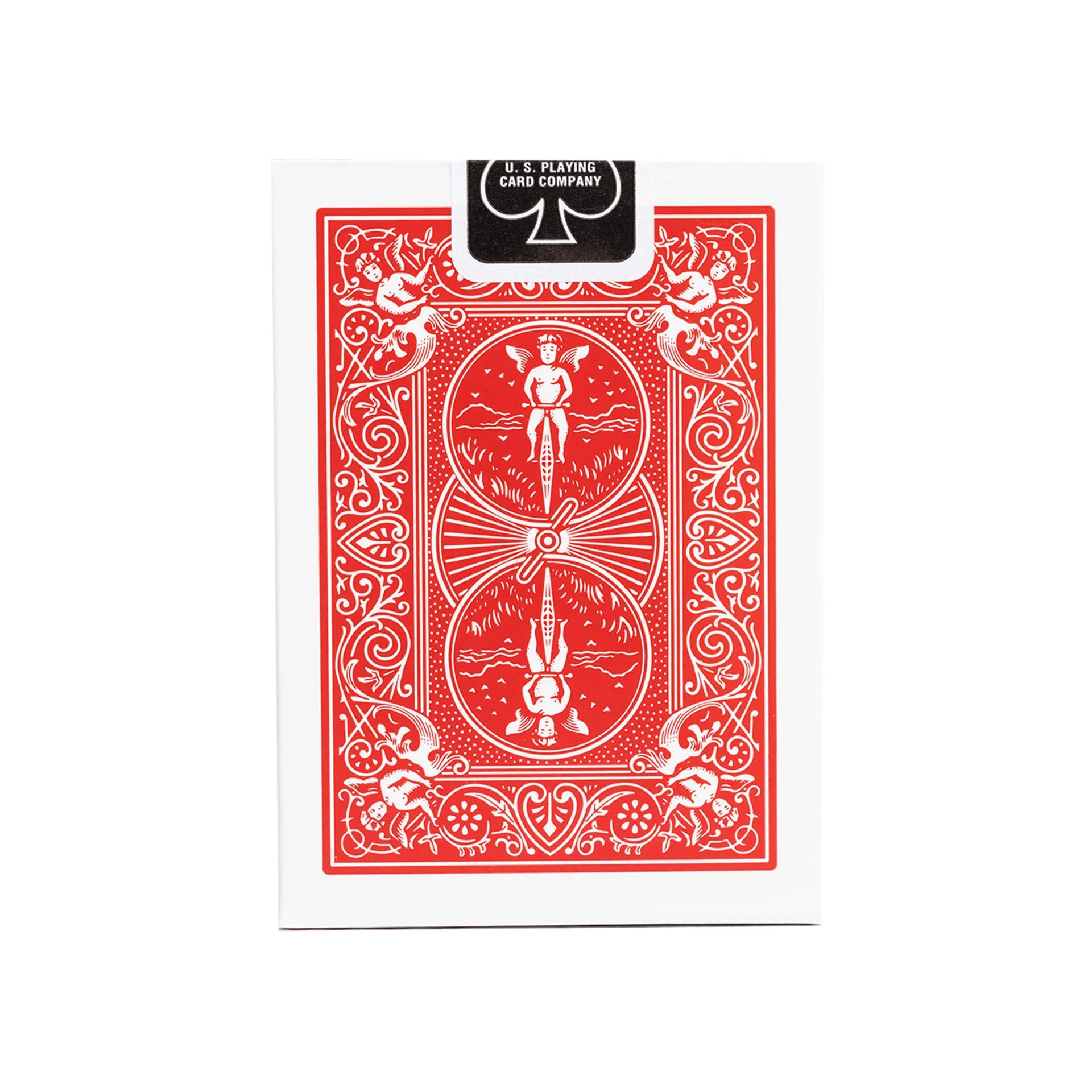 Red rider back playing card deck with U.S. Playing Card Company logo on a white background
