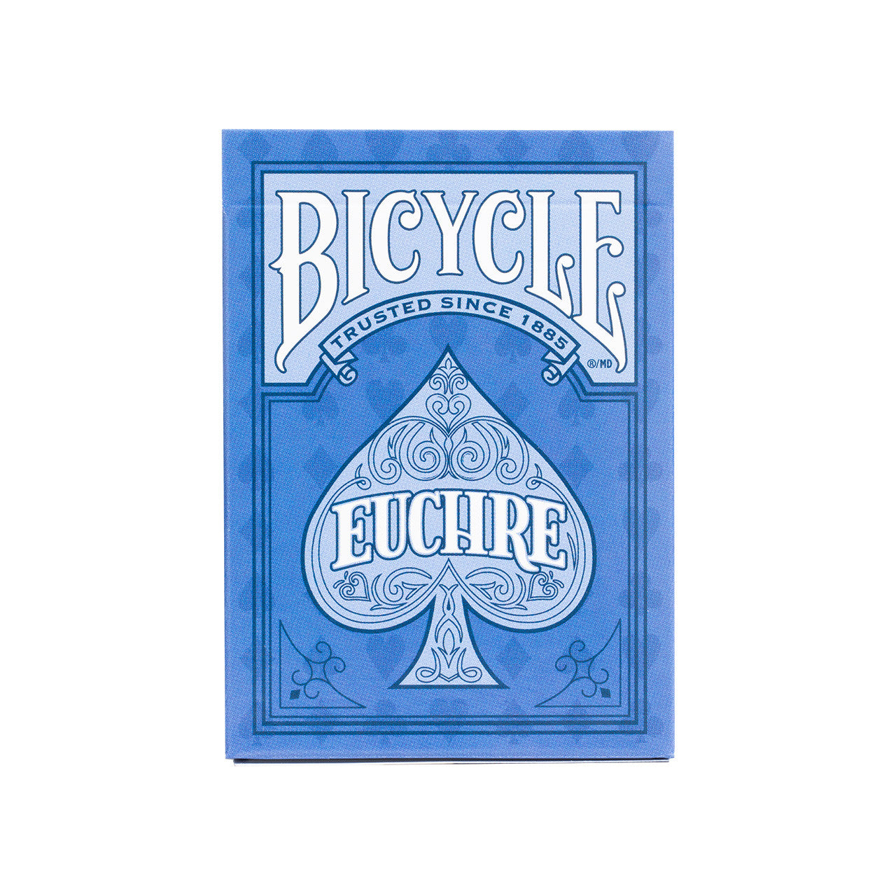 Blue Bicycle Euchre playing card deck on a white background