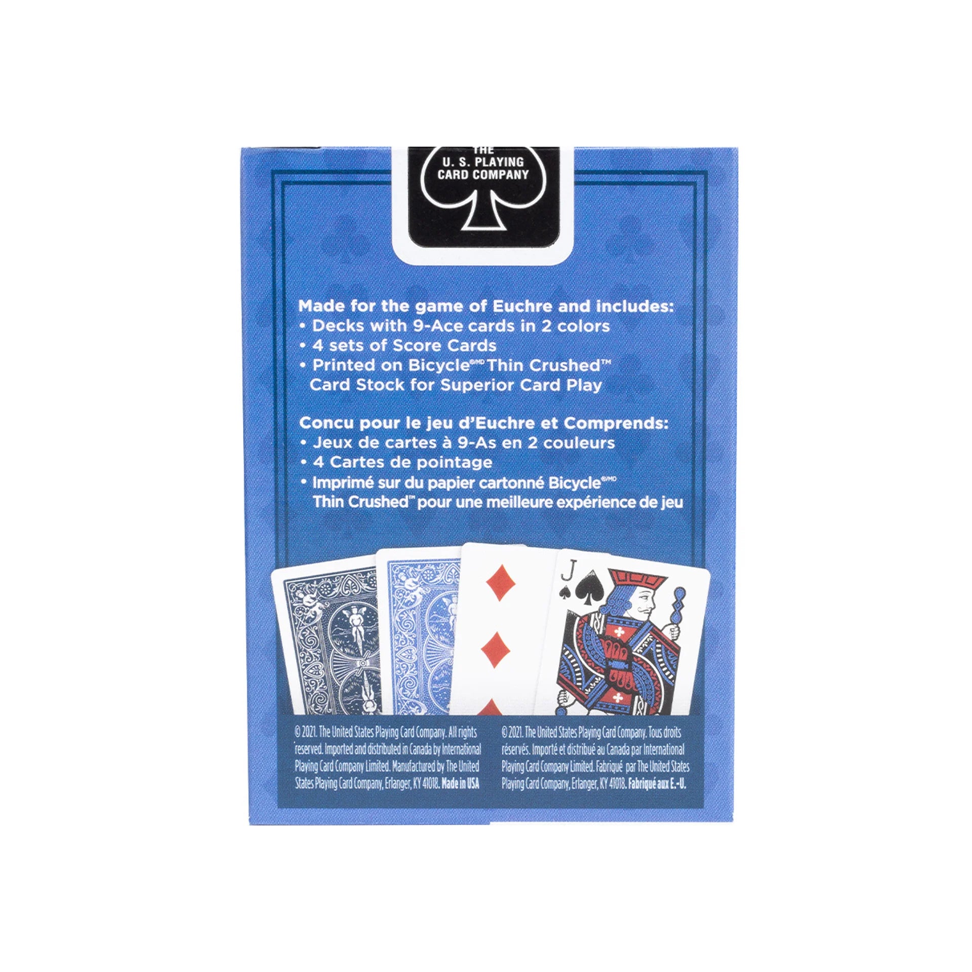 euchre playing card packaging with U.S. Playing Card Company logo on a white background