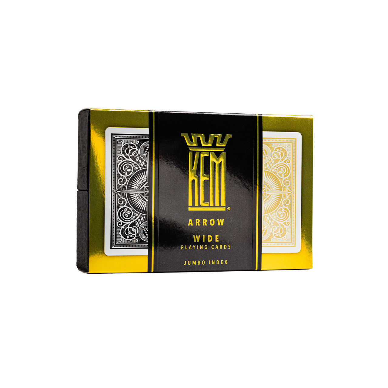 KEM Arrow Black & Gold Poker Jumbo Wide Index Playing Cards packaging on a white background