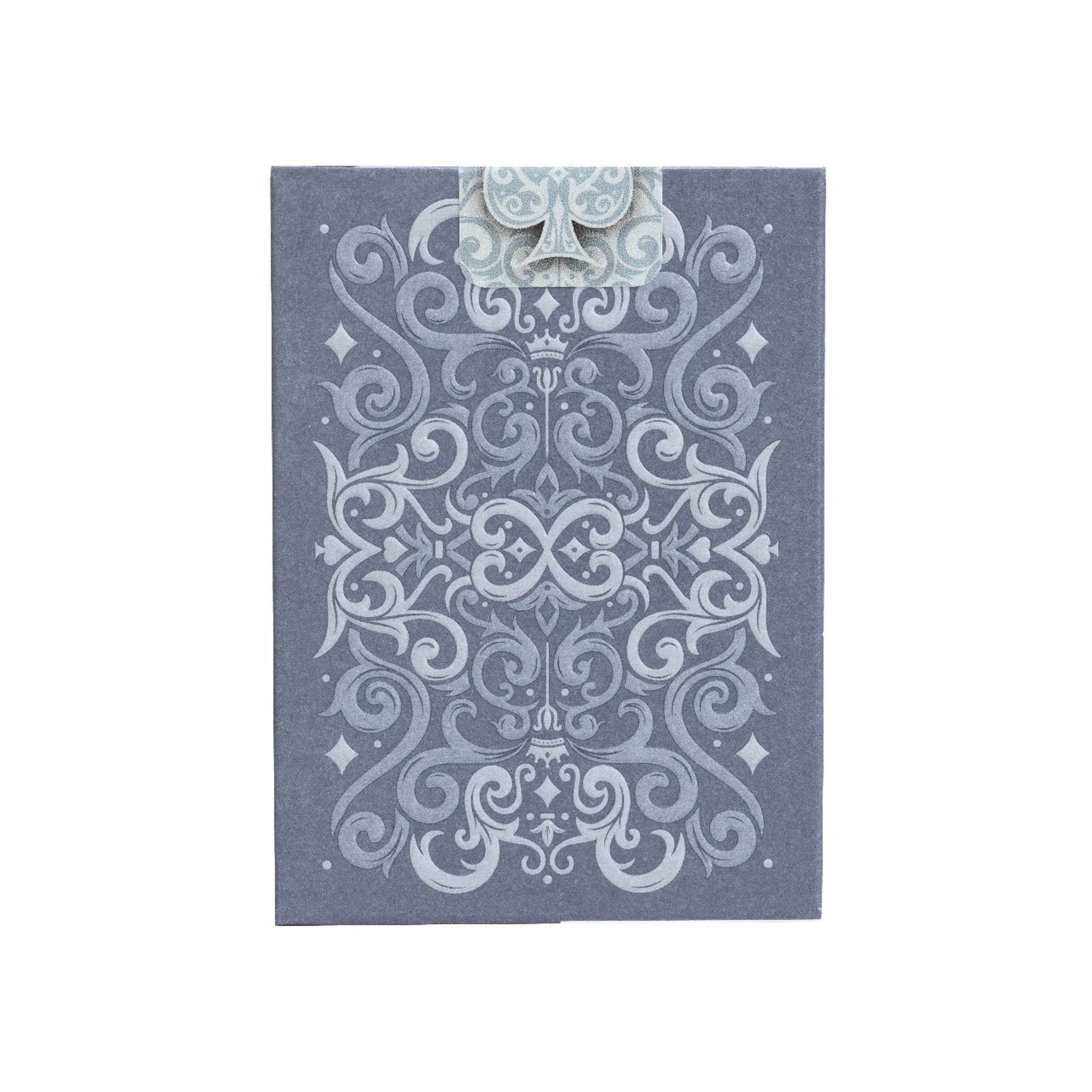 Decorative Cinder smoke card with white intricate design on a white background