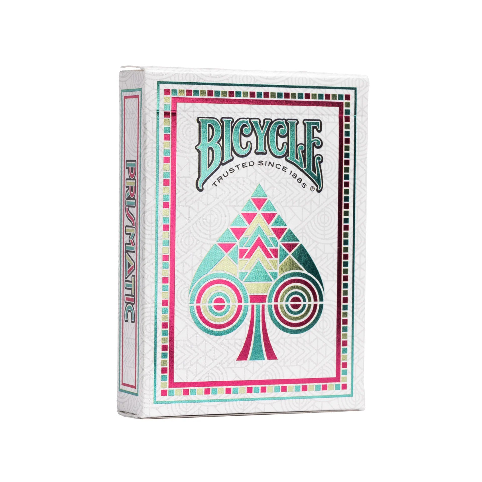 Bicycle Prismatic playing cards packaging with geometric design on a white background