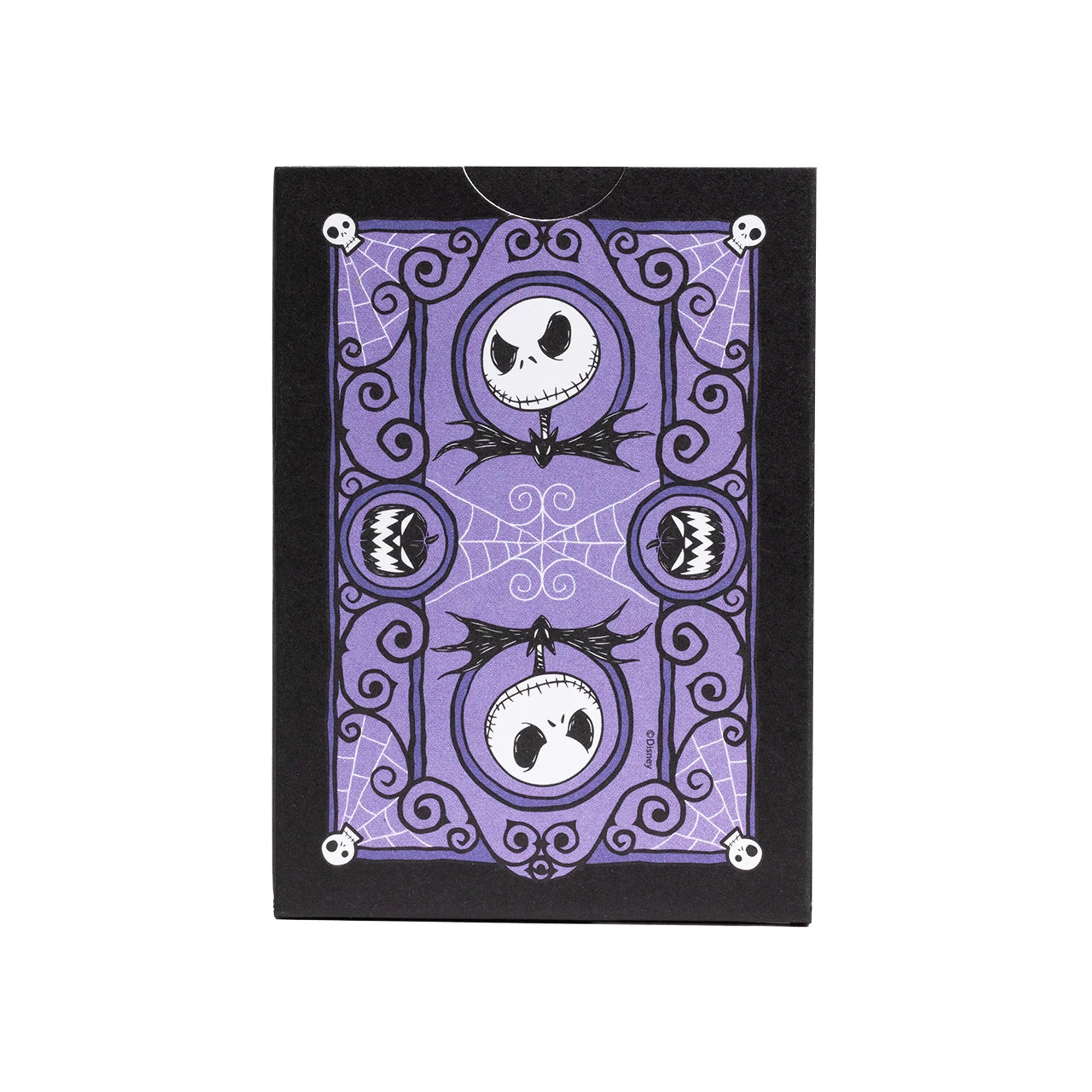Card with a purple design featuring Jack Skellington with a skull and spider web on a white background
