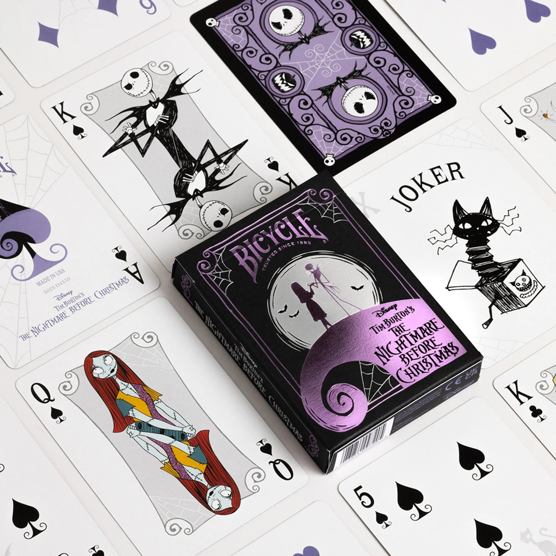 Bicycle Disney Nightmare Before Christmas playing cards with deck box on a white background