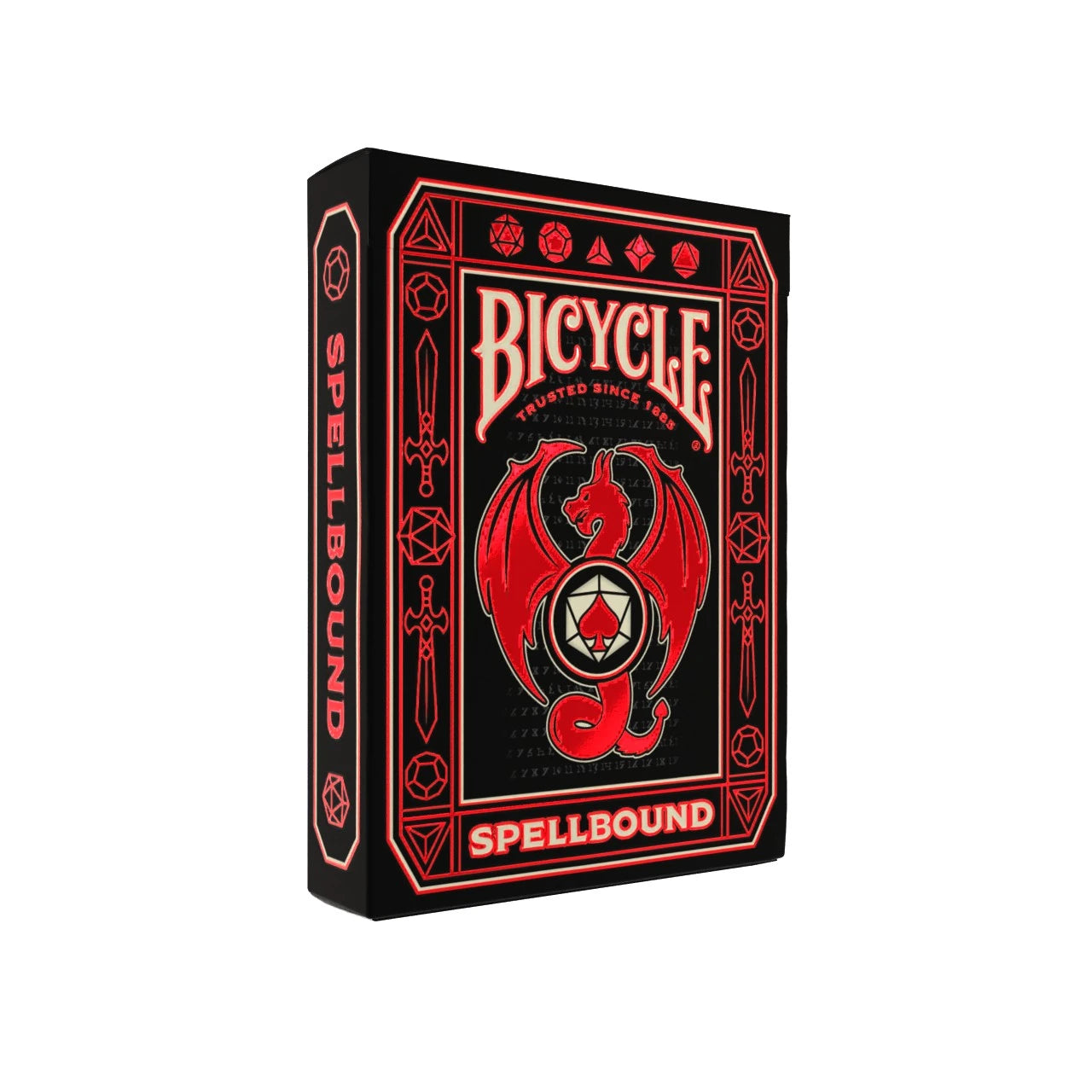 Bicycle Spellbound playing cards tuck box with red dragon and crimson fantasy design