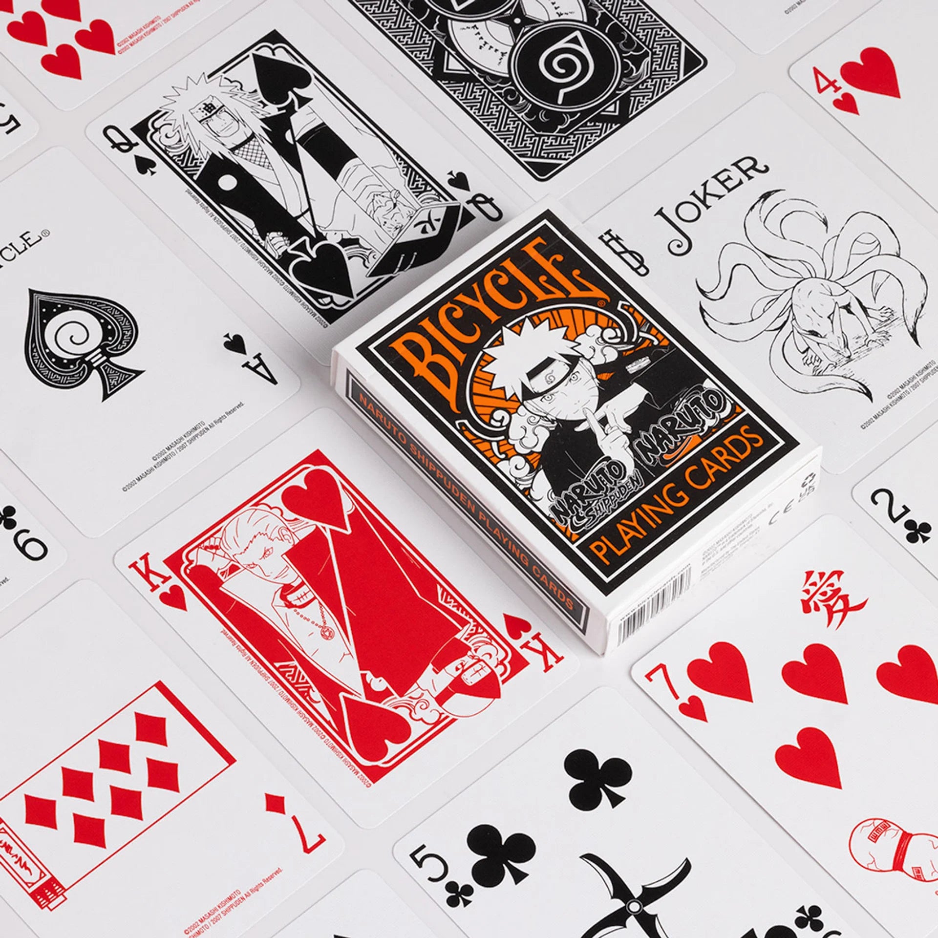 Bicycle Naruto Shippuden Playing Cards with various card faces displayed on a white background
