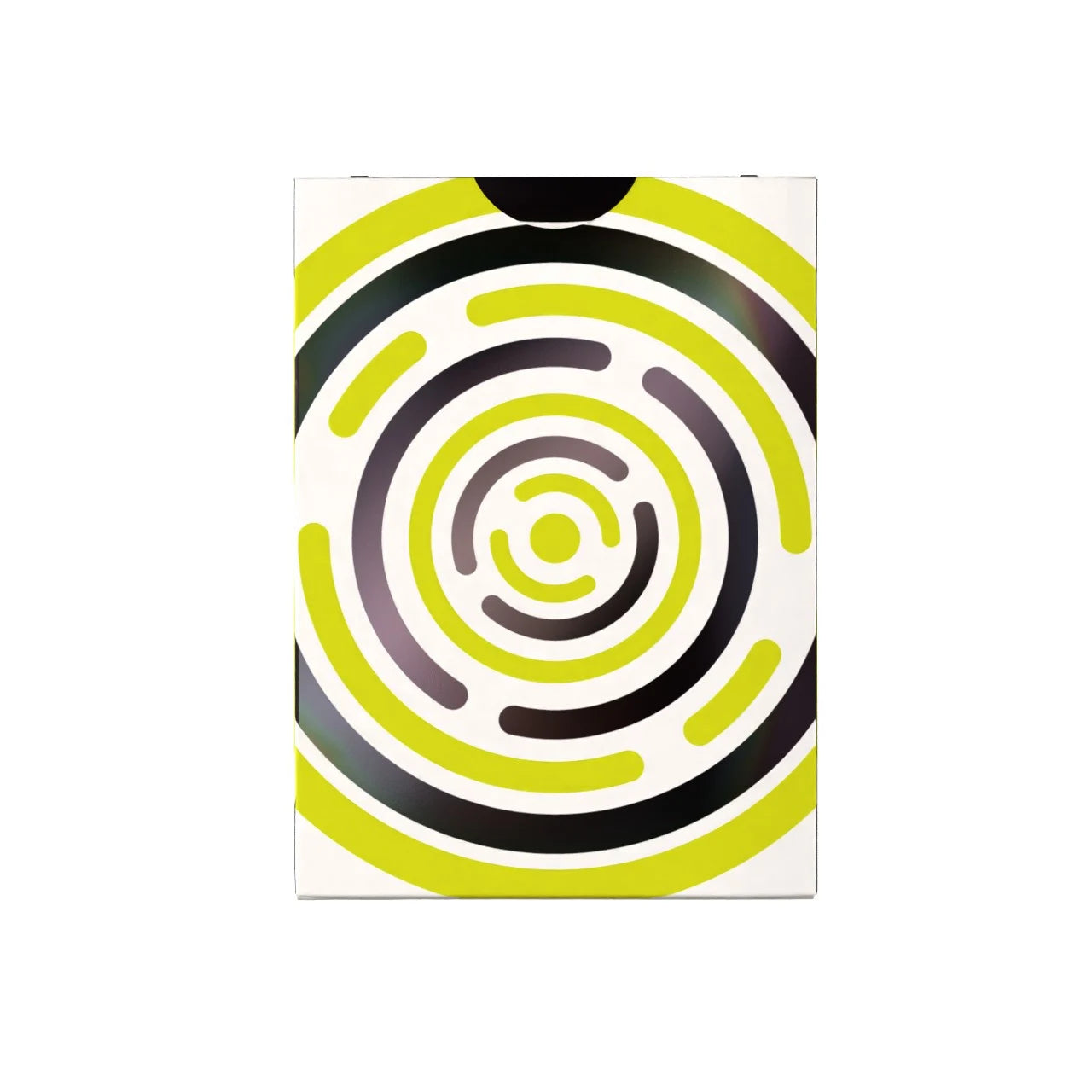 Back of Bicycle Hypnosis Green tuck box with lime and black circular design