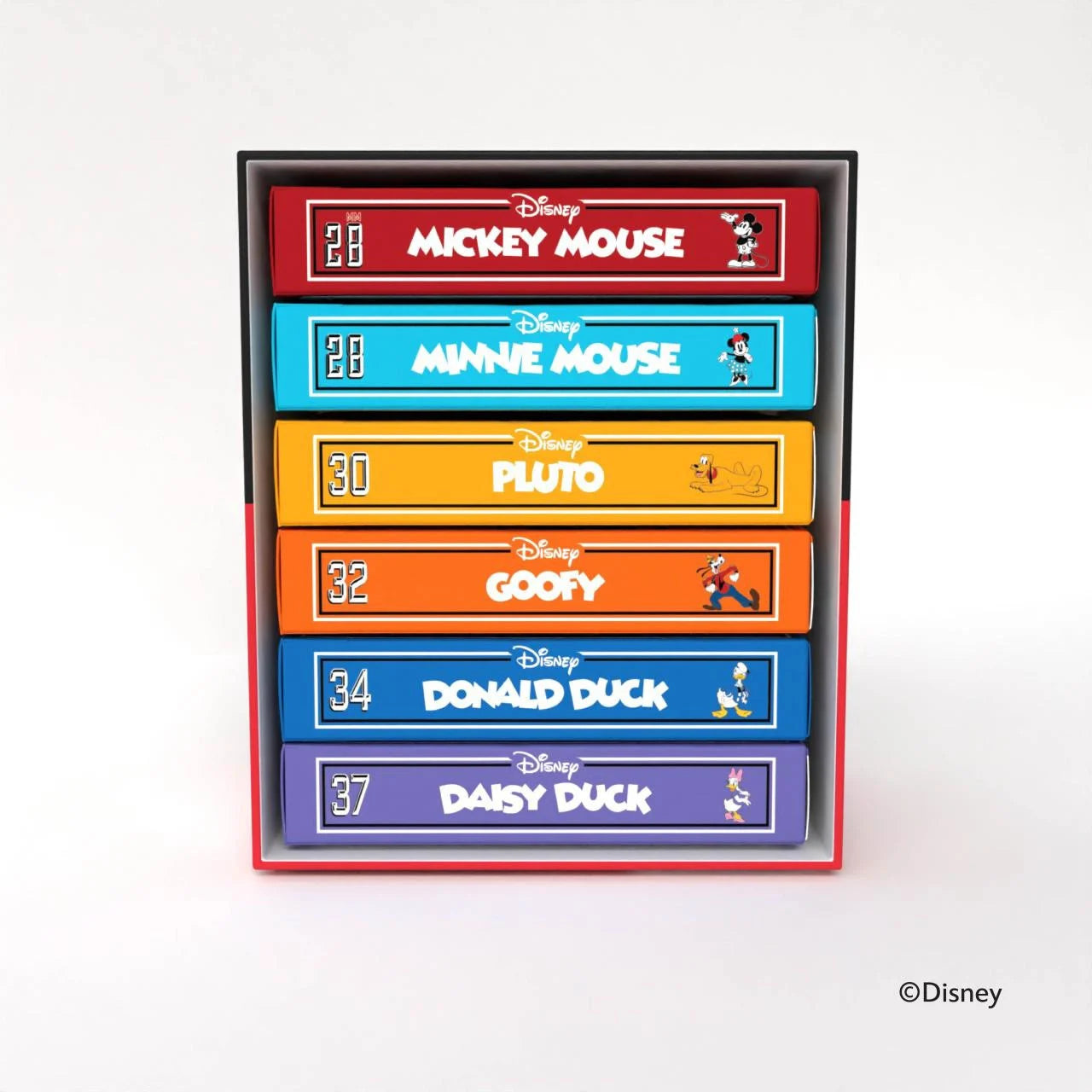 Bicycle Disney Mickey and Friends display box with Mickey, Minnie, Pluto, Goofy, Donald Duck, and Daisy Duck decks