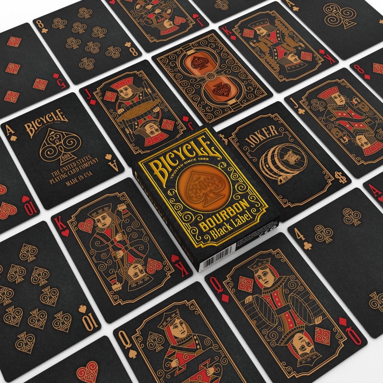 Bicycle Bourbon Black Label deck with custom black faces and card backs
