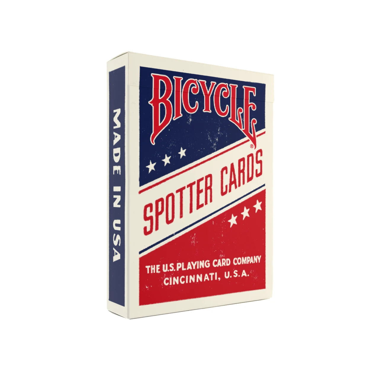 Bicycle Spotter Cards in blue with packaging of red, white, and blue design on a white background
