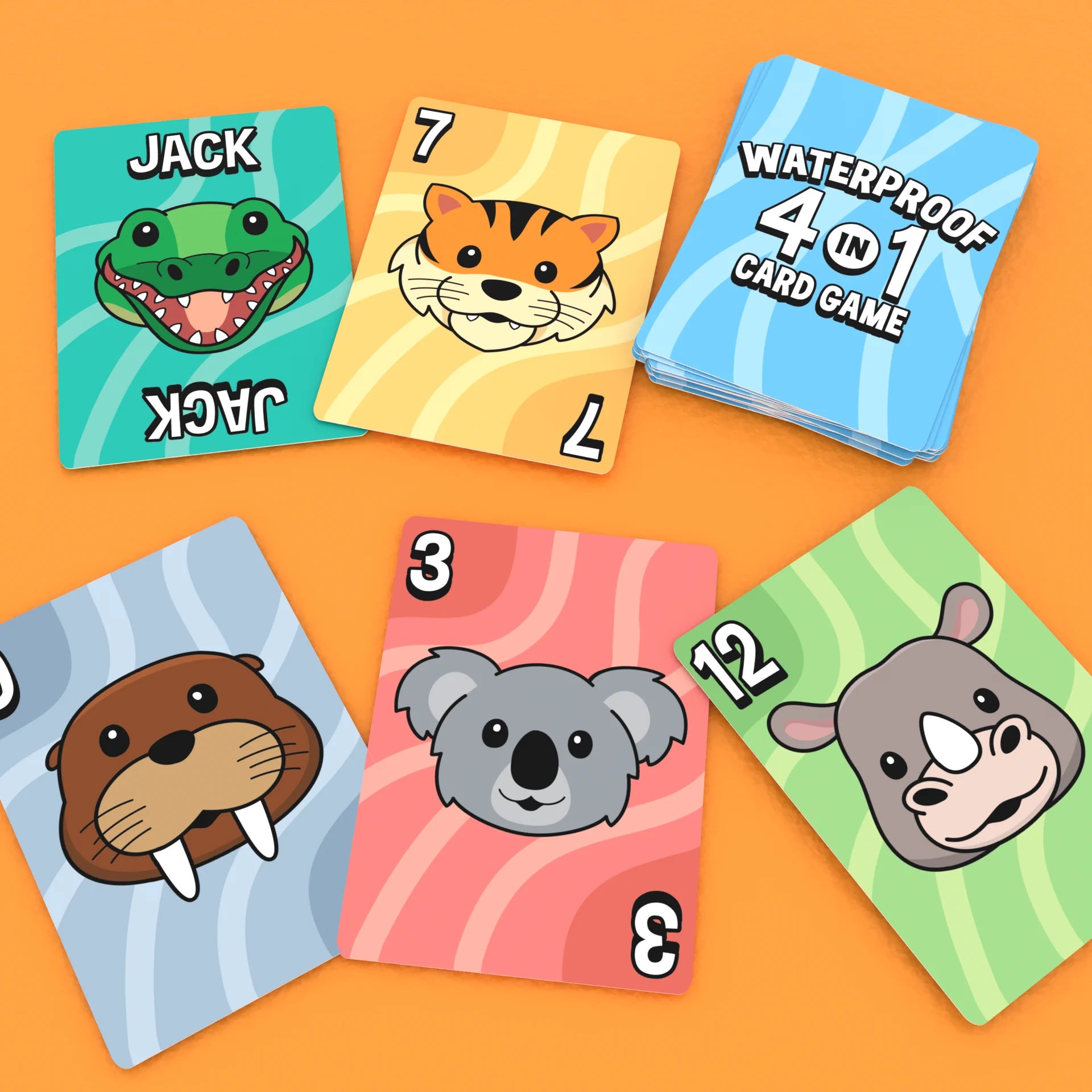 Bicycle Games Waterproof 4 in 1 cards showing animal artwork and waterproof card back