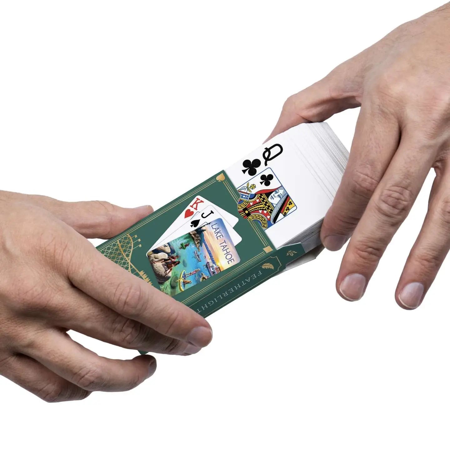 Lake Tahoe playing cards sliding from Boardwalk tuck box