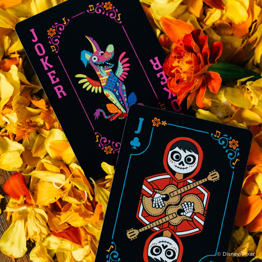 Bicycle Disney Coco custom Joker and court card on marigold flowers