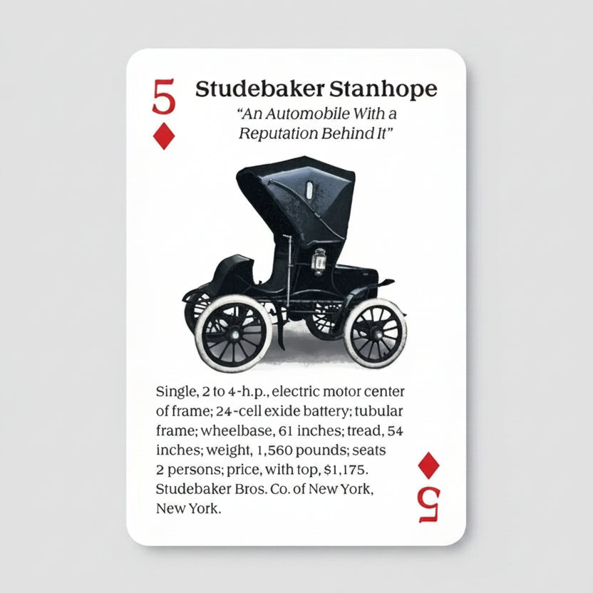 Turn of the Century Motor Cars Playing Cards by U.S. Games featuring early 1904 automobiles featuring Studebaker Stanhope.