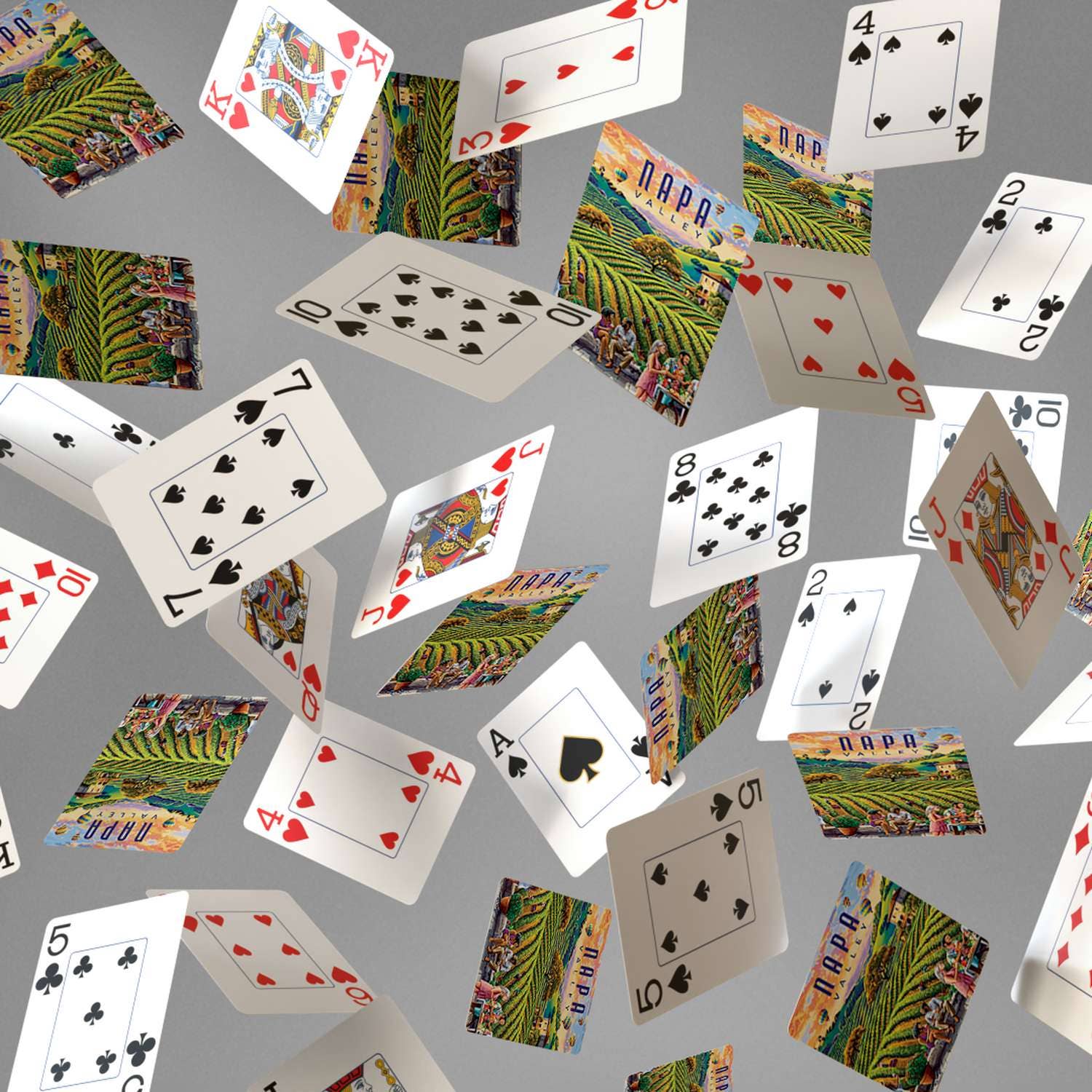 Boardwalk Napa Valley playing cards with vineyard backs and traditional faces