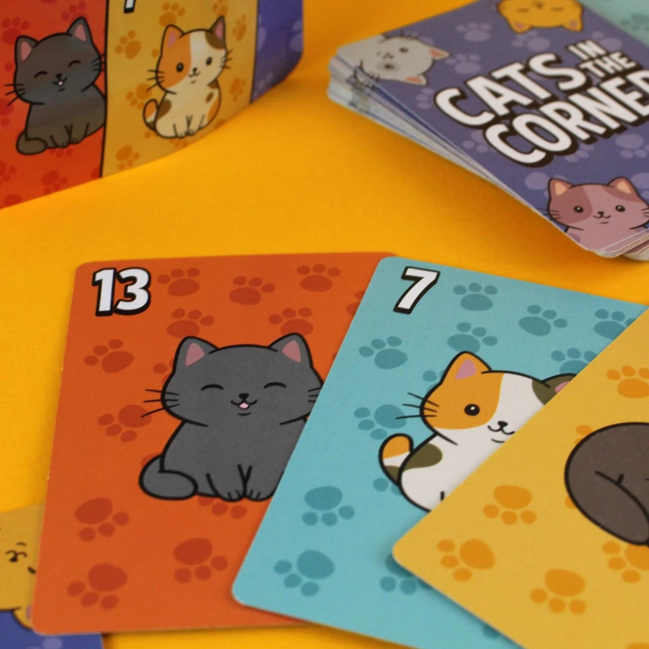 Bicycle Cats in the Corner numbered cat cards in orange blue and yellow