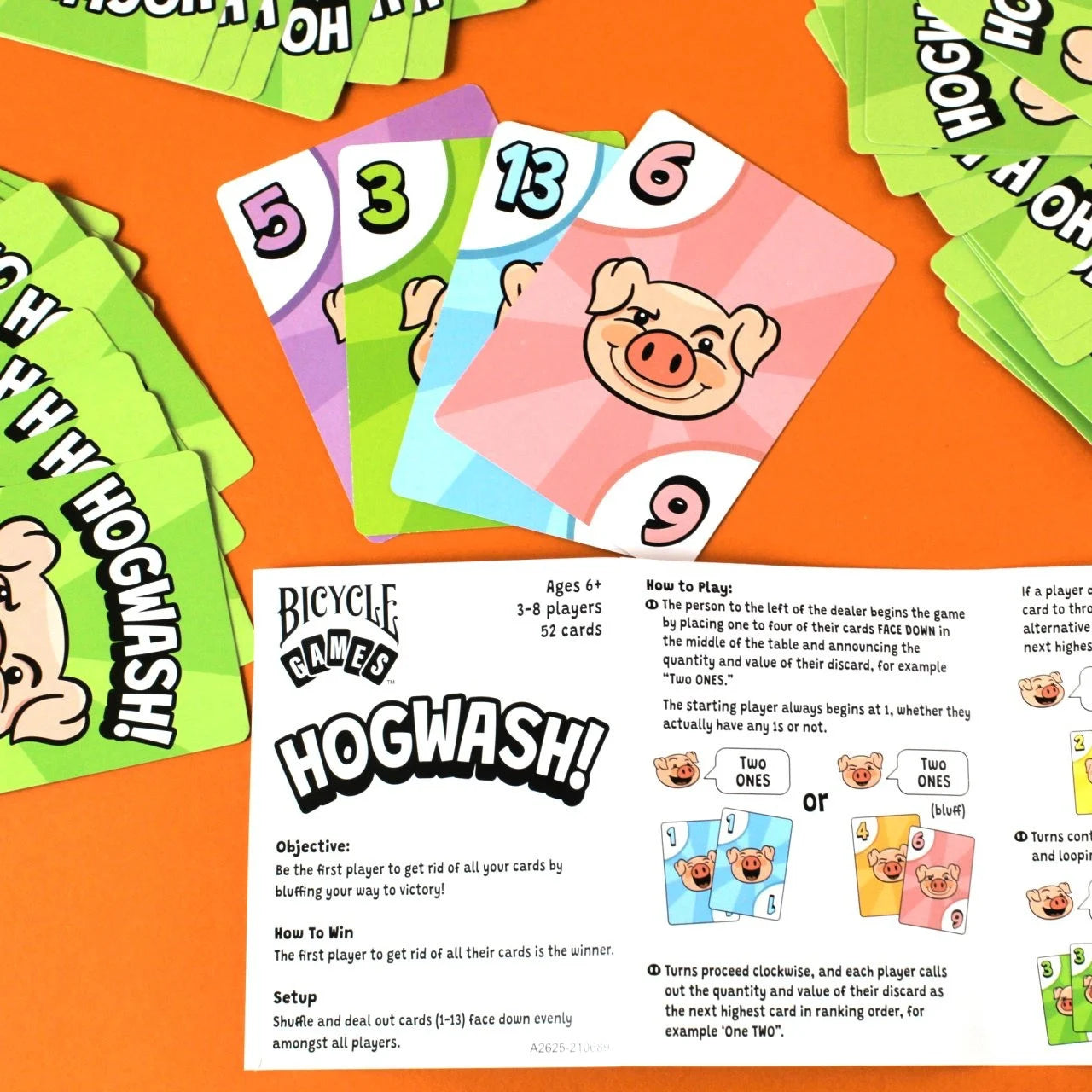 Bicycle Hogwash game cards with illustrated gameplay instructions