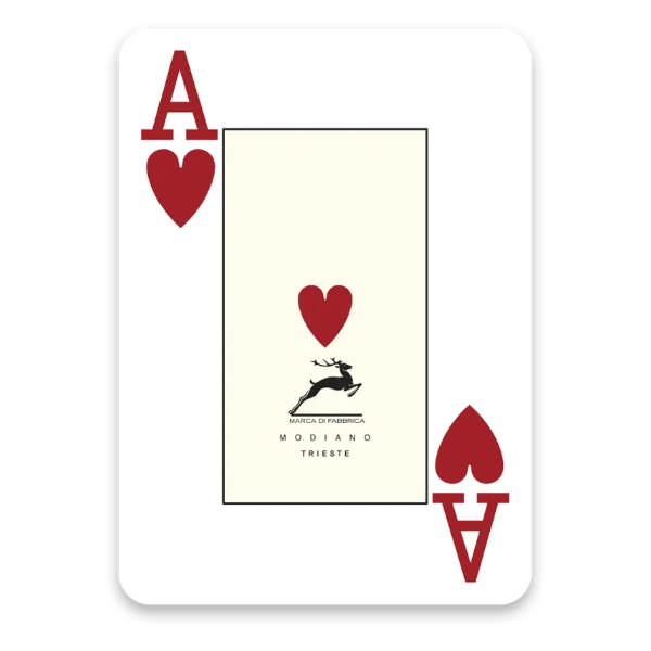 Playing card with Ace of Hearts design featuring Modiano Trieste branding
