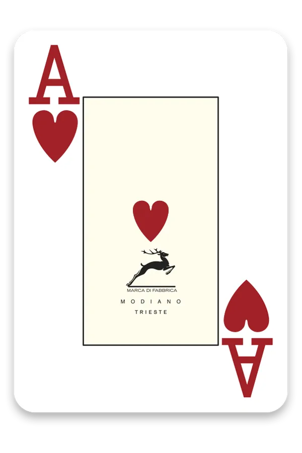 Playing card with Ace of Hearts design featuring Modiano Trieste branding