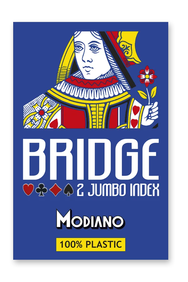 Bridge 2 Jumbo box with a Queen of Hearts design on a blue background, featuring the brand 'Modiano'.