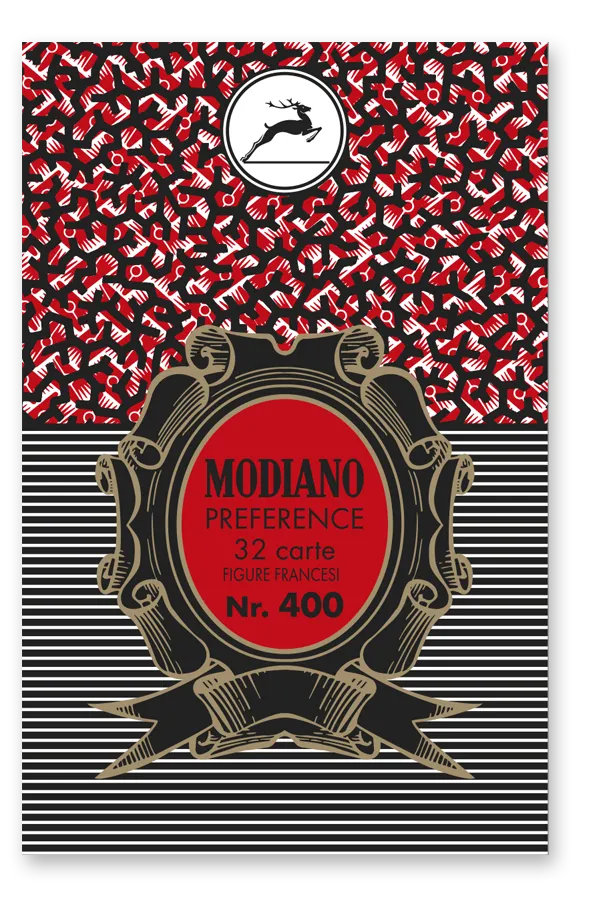Modiano Preference card packaging with red, black, and gold design