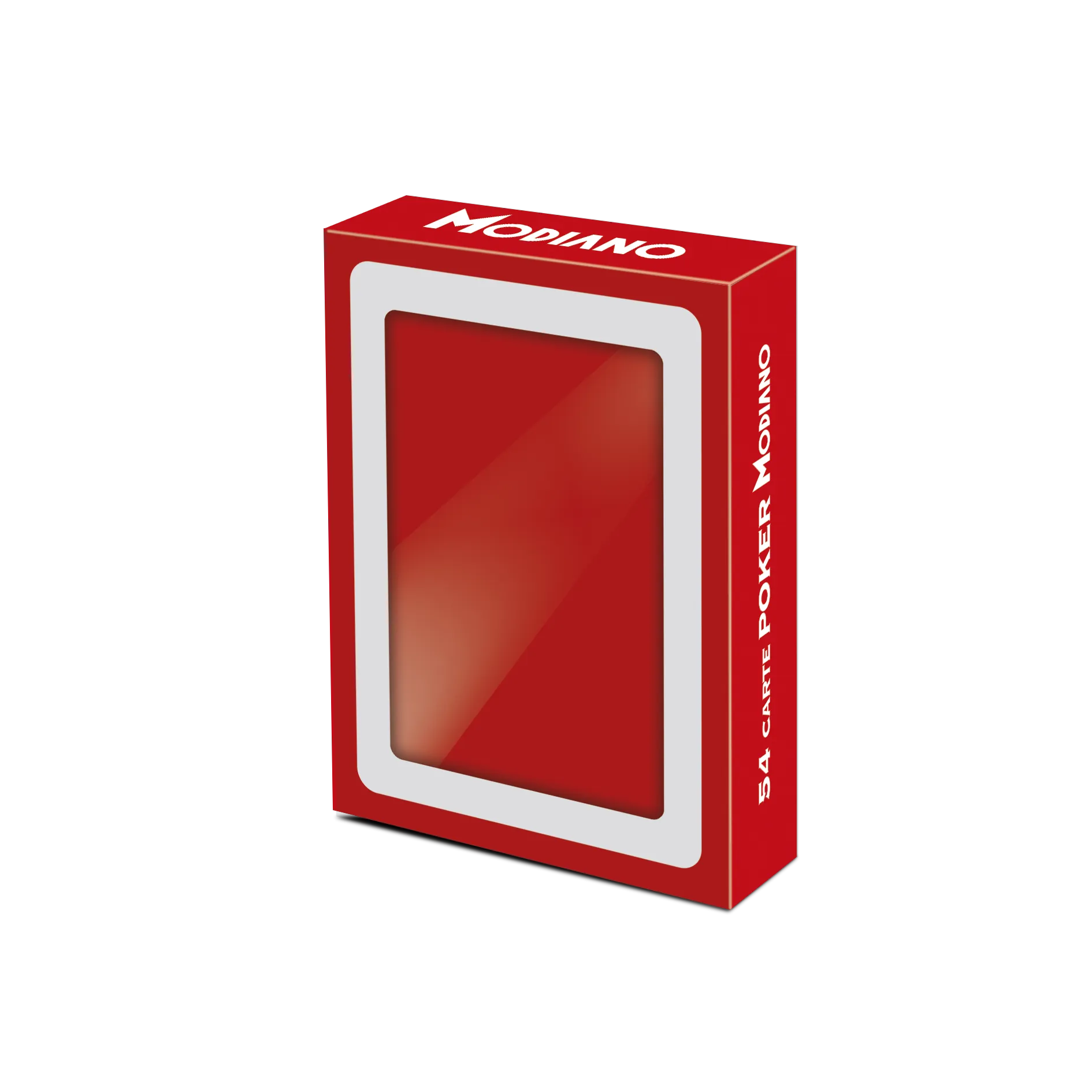 Red card box with 'Modino' branding on a white background