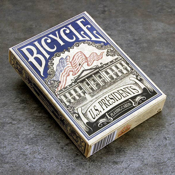 Bicycle U.S. Presidents playing cards on a gray surface