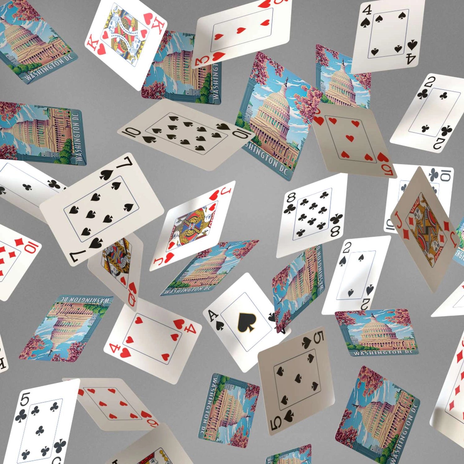 Washington D.C. playing cards showing jumbo-index faces and illustrated U.S. Capitol card backs