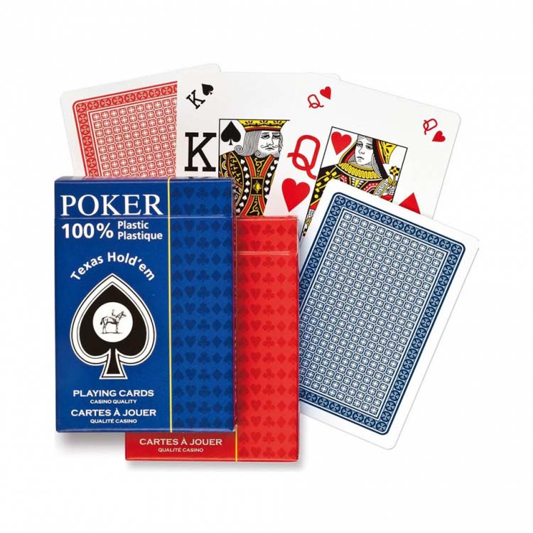 Piatnik Poker playing cards with a blue and red deck on a white background