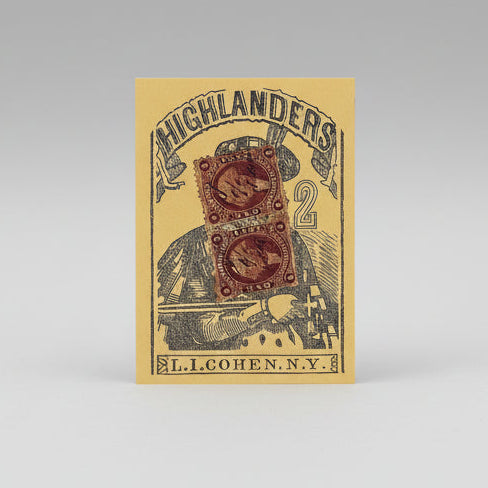 Vintage-style poster with Highlanders text and graphics on a beige background