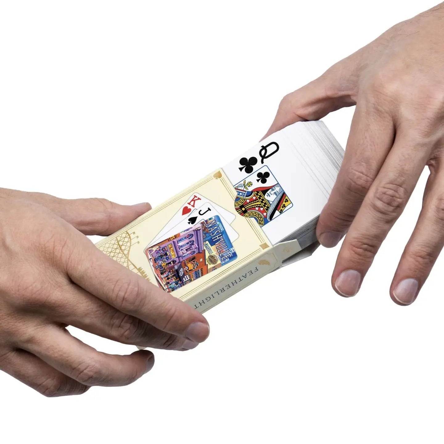 Nashville Music City playing cards sliding from Boardwalk tuck box