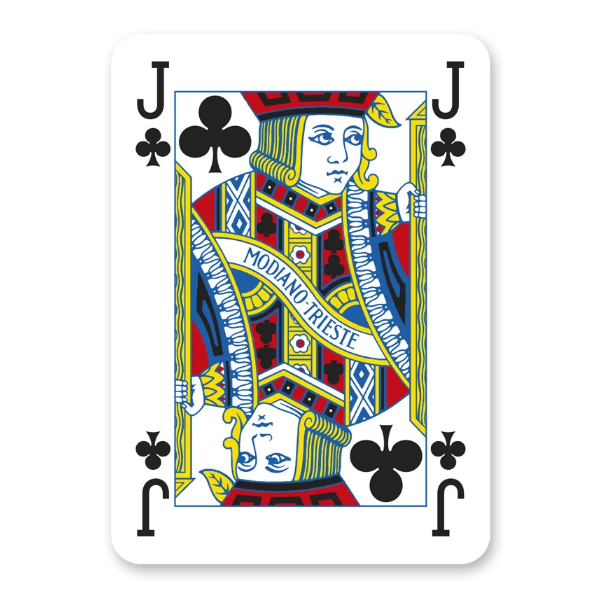 Modiano Golden Trophy playing card with a jack of clubs design on a white background