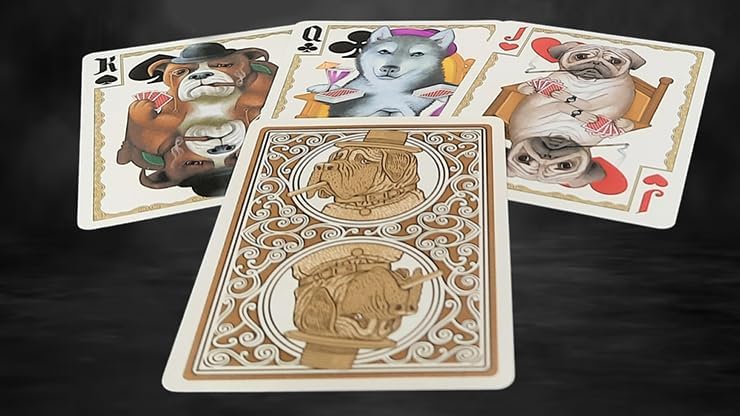 Playing cards with animal illustrations on a dark background