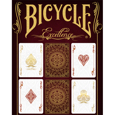 Bicycle Excellence deck showing custom Aces and ornate red-and-gold card backs