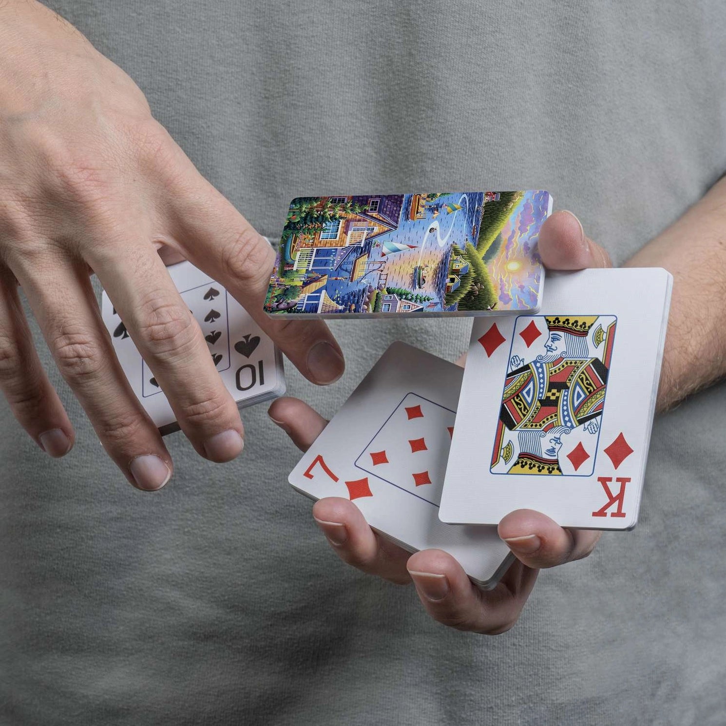 Close-up of Lake House Playing Cards by Boardwalk scenic card back