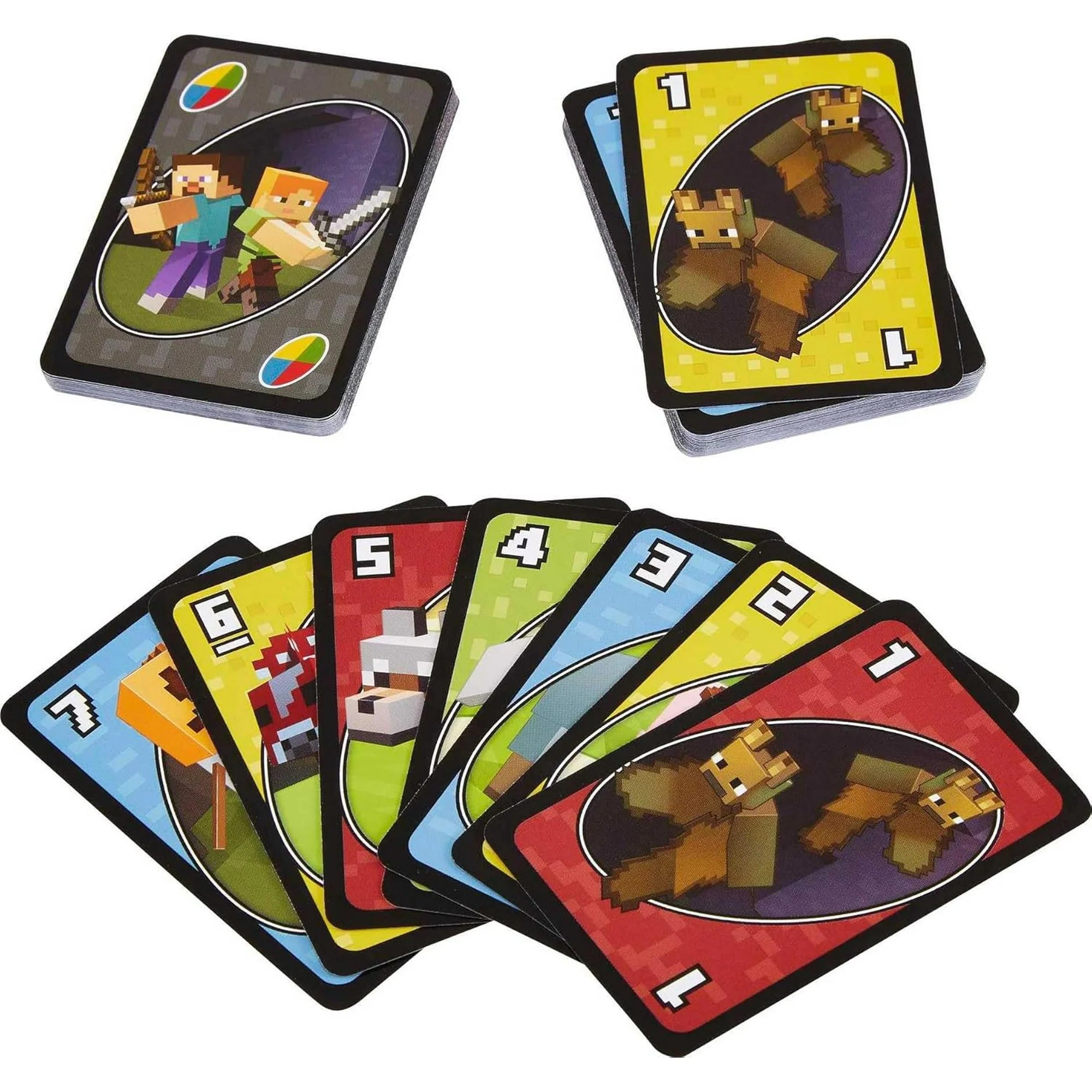 Set of cards with Minecraft-style graphics on a white background