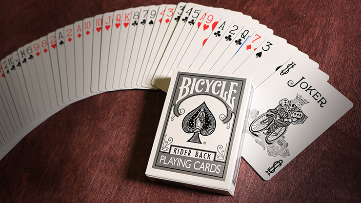 Bicycle Silver Rider Back Playing Cards with standard faces, silver tuck box, and Joker card