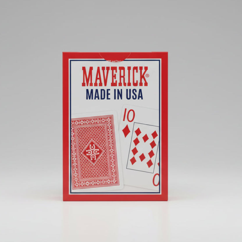 Maverick Made in USA jumbo playing cards with a red border and card design.