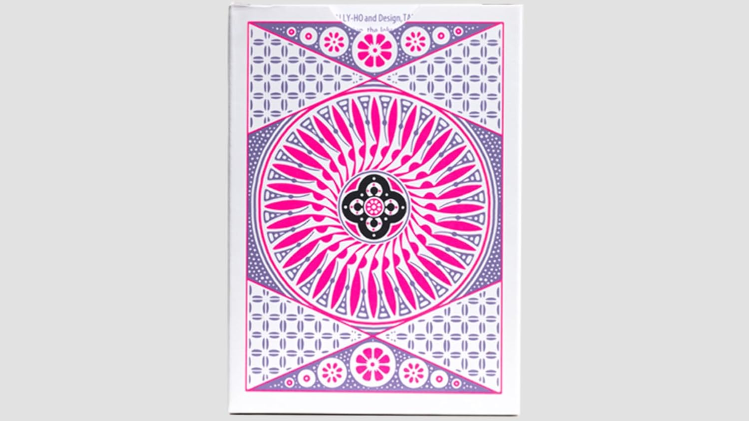 Decorative Tally-Ho Heart playing cards with pink and purple circular design on a white background