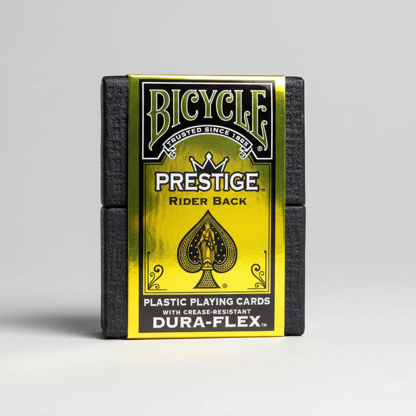 Bicycle Prestige Rider Back playing cards with yellow and black design