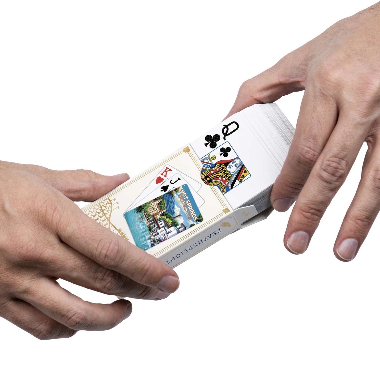 Hot Springs National Park Playing Cards by Boardwalk being removed from illustrated tuck box
