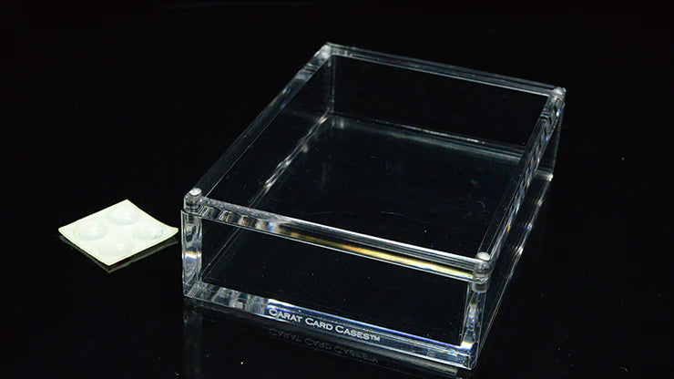 Clear card case on a black background